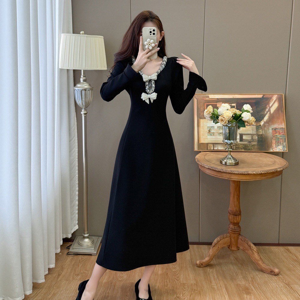 Hepburn style temperament large yard autumn and winter dress