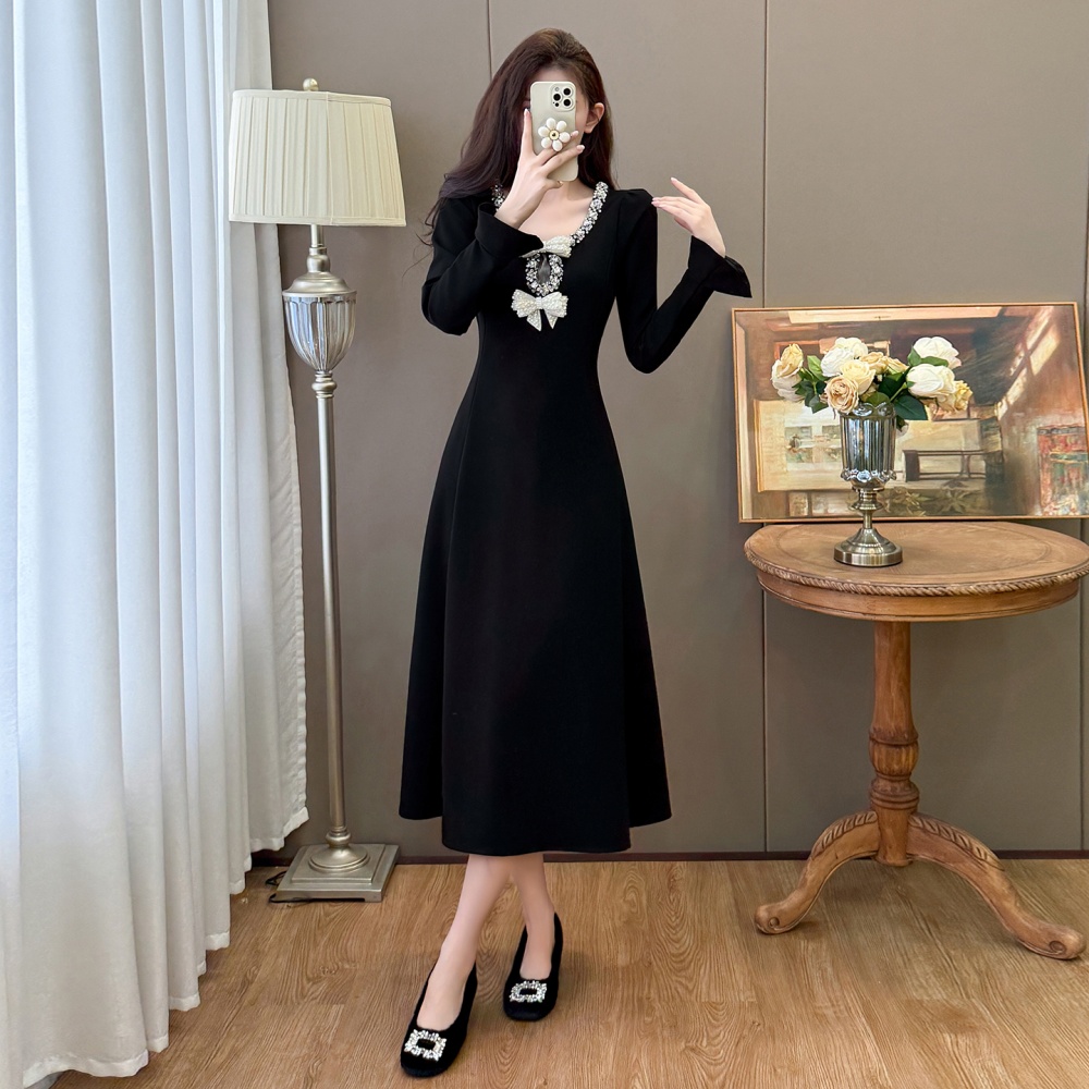 Hepburn style temperament large yard autumn and winter dress