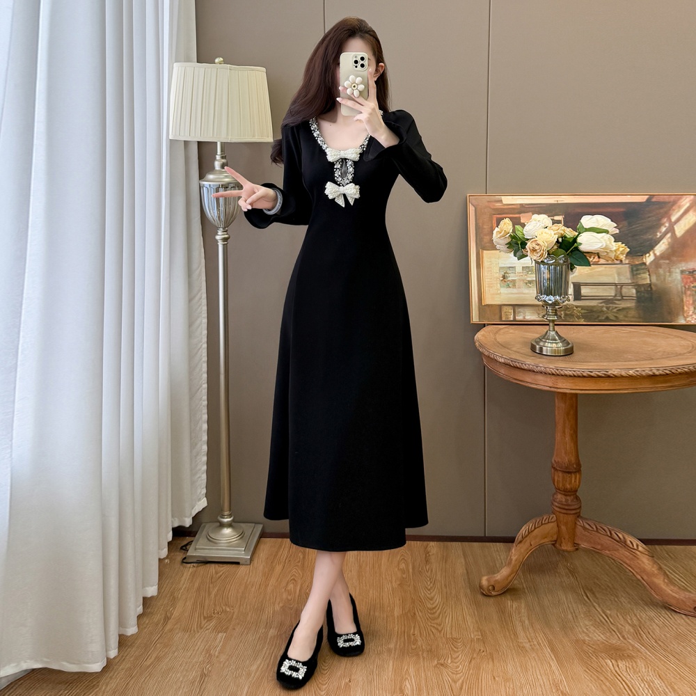 Hepburn style temperament large yard autumn and winter dress