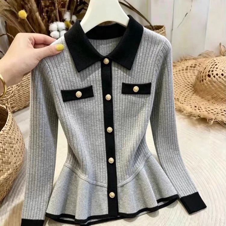Skirt hem long sleeve chanelstyle sweater for women