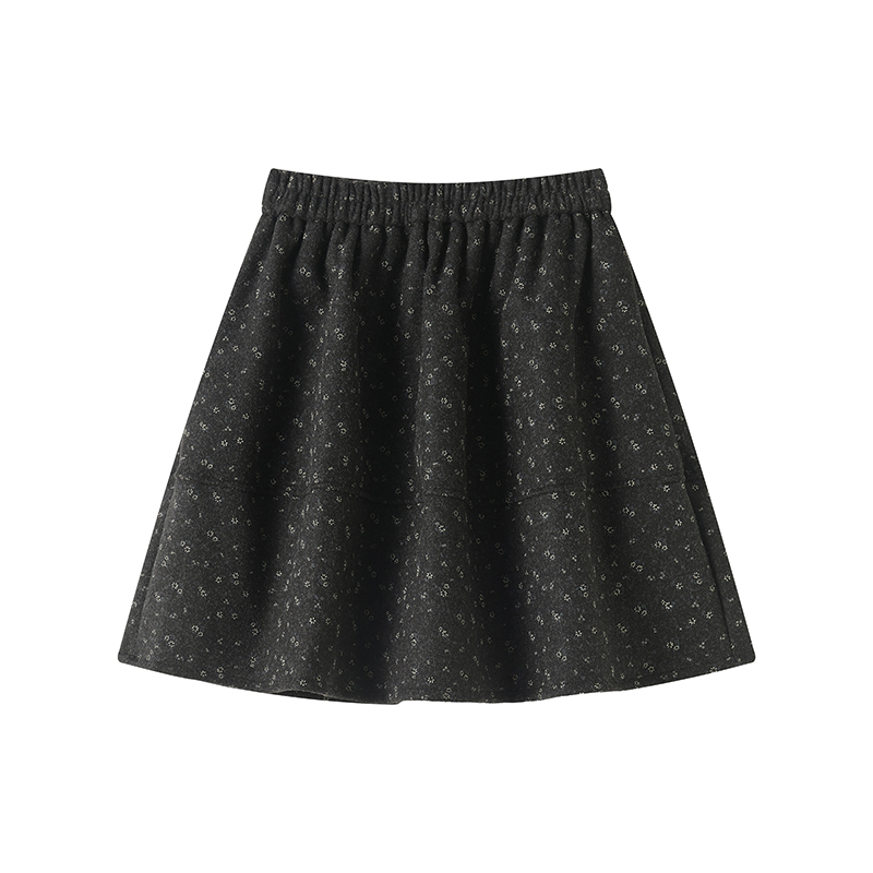 Floral A-line skirt autumn and winter woolen puff skirt