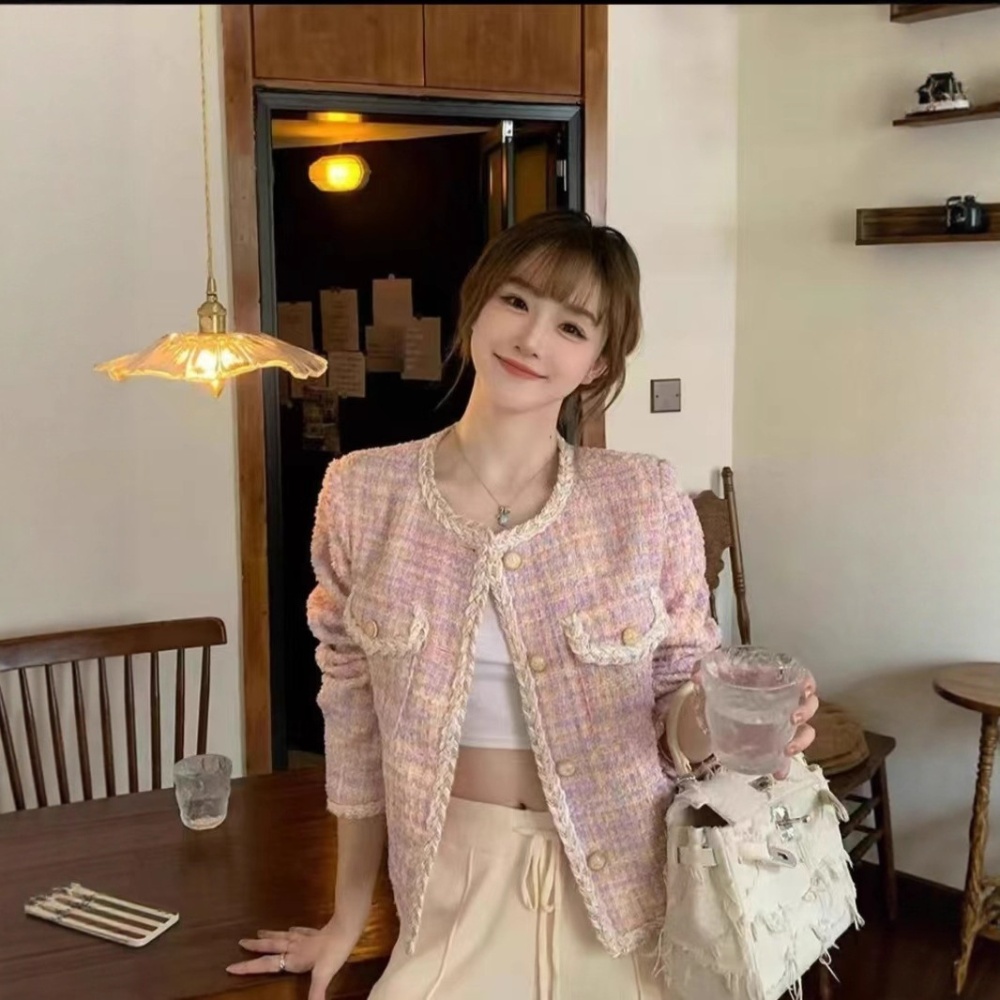 Round neck autumn and winter short slim coat for women