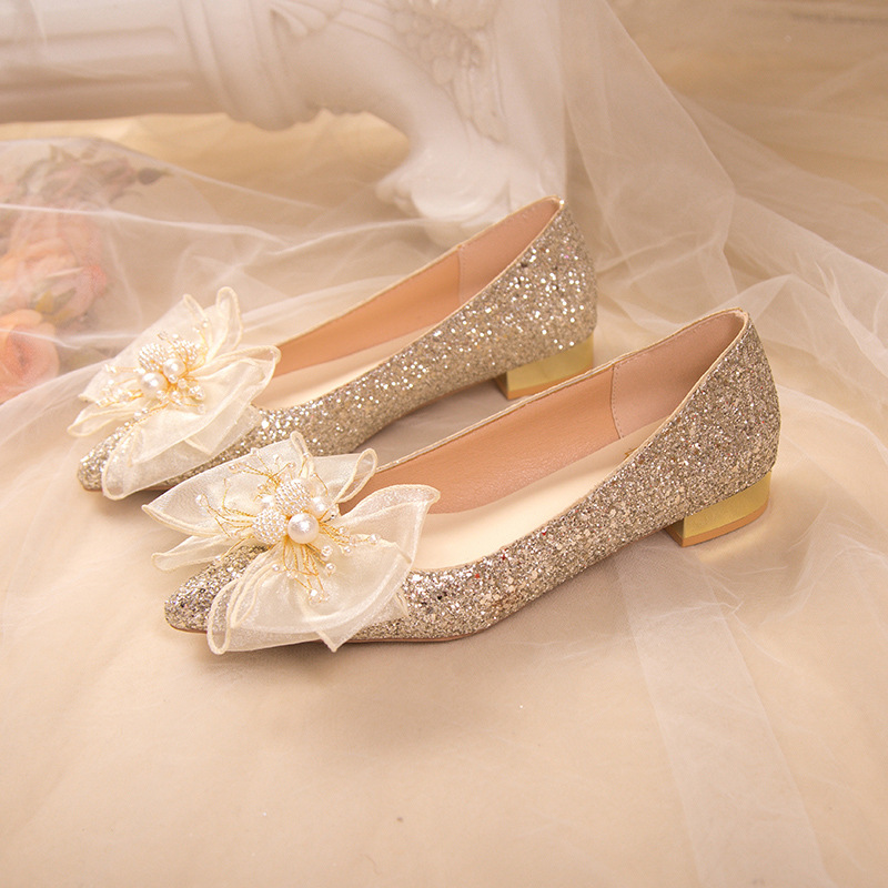 Low wedding wedding dress thick wedding shoes for women