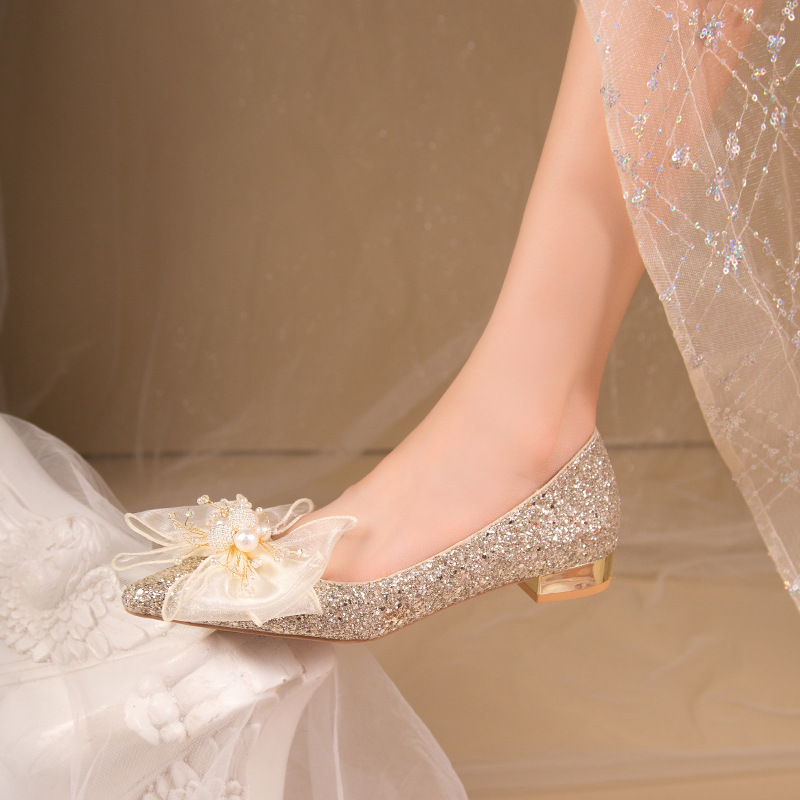 Low wedding wedding dress thick wedding shoes for women