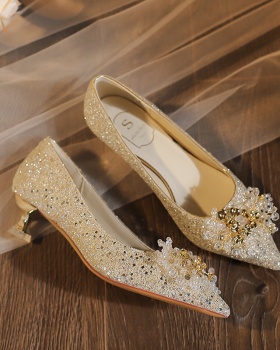 Gold crystal high-heeled shoes low shoes for women