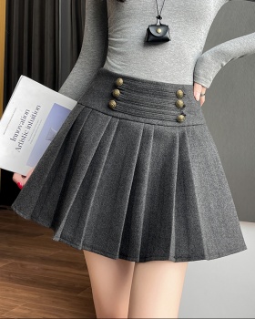 Pleated woolen skirt breasted Casual short skirt