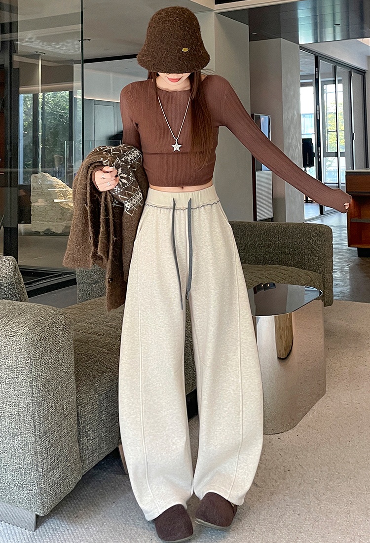 High waist wide leg pants plus velvet casual pants for women