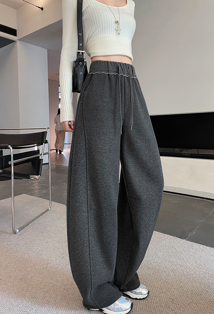 High waist wide leg pants plus velvet casual pants for women