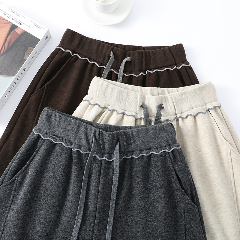 High waist wide leg pants plus velvet casual pants for women