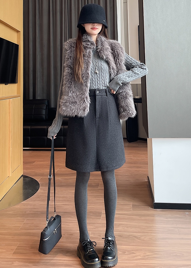 College style woolen slim all-match short skirt