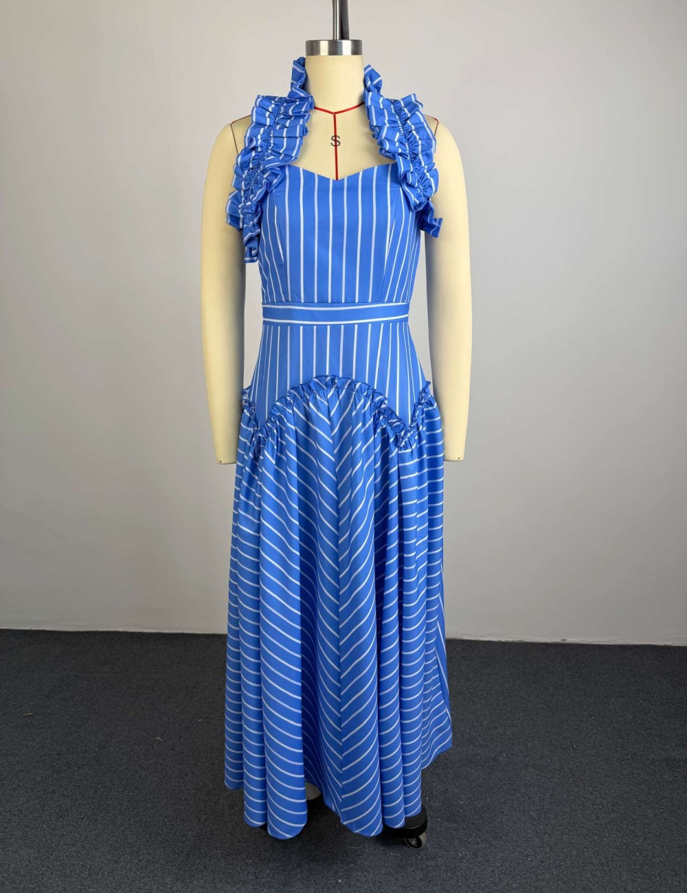 Halter long fashion high waist autumn stripe dress for women