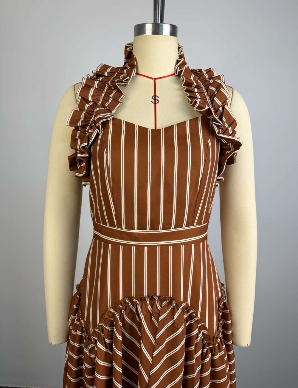 Halter long fashion high waist autumn stripe dress for women