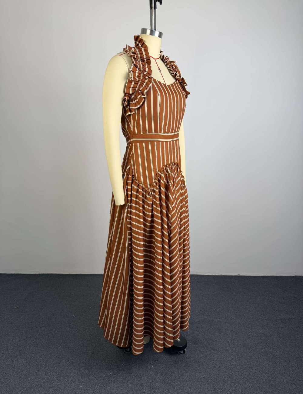 Halter long fashion high waist autumn stripe dress for women