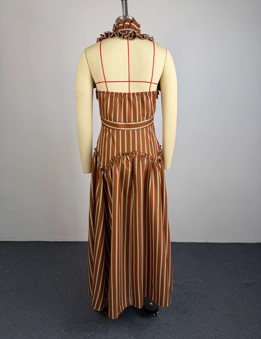 Halter long fashion high waist autumn stripe dress for women