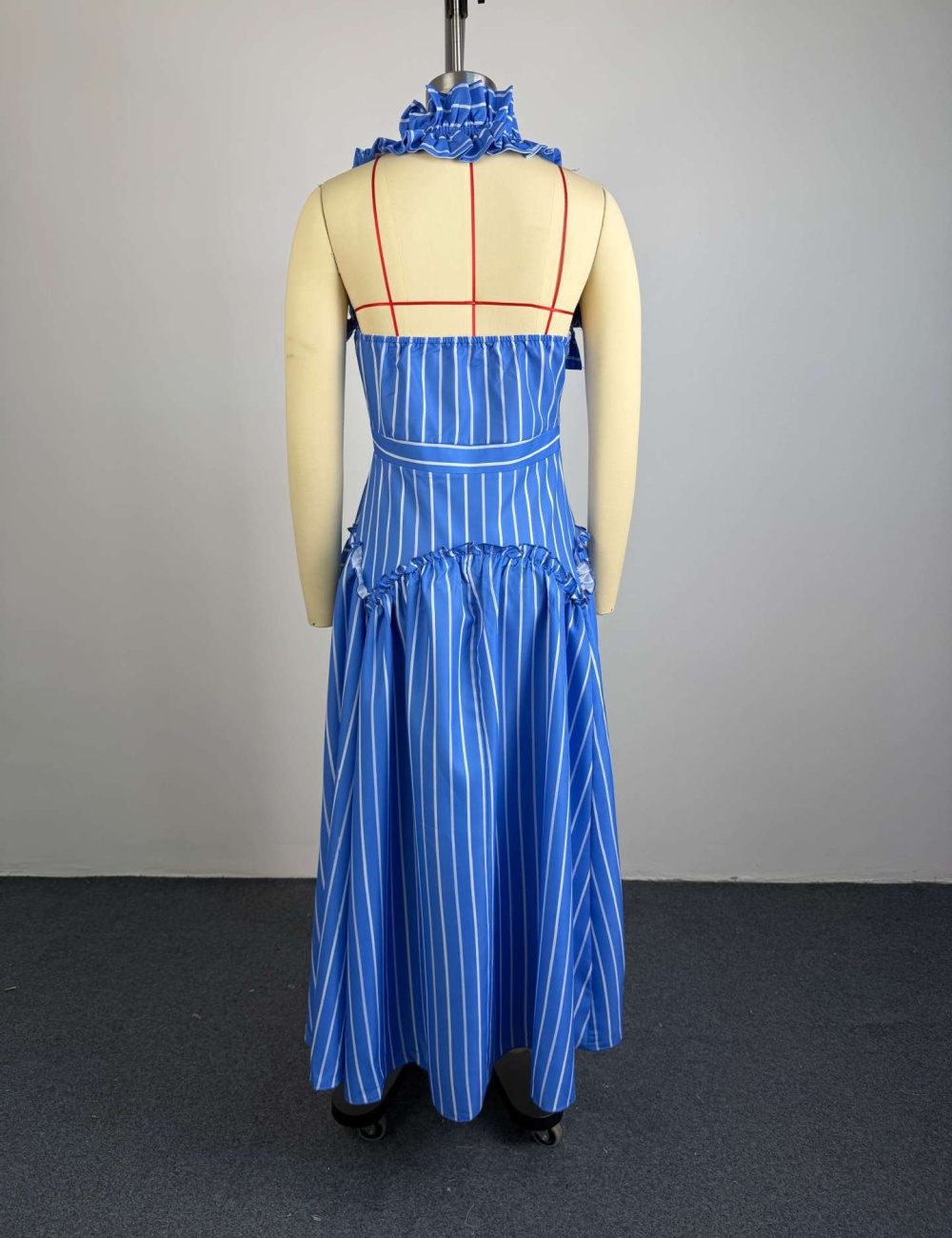 Halter long fashion high waist autumn stripe dress for women