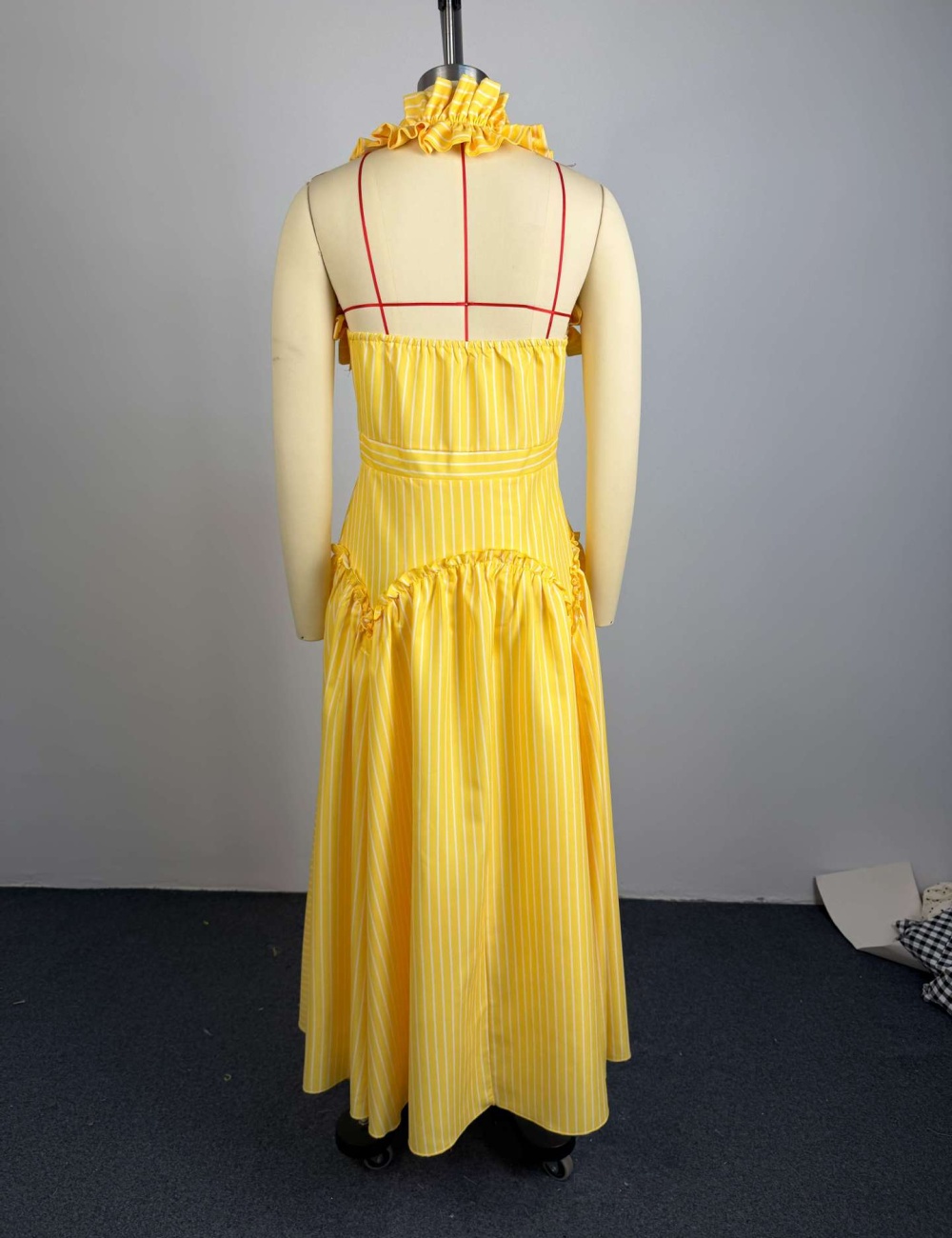 Halter long fashion high waist autumn stripe dress for women