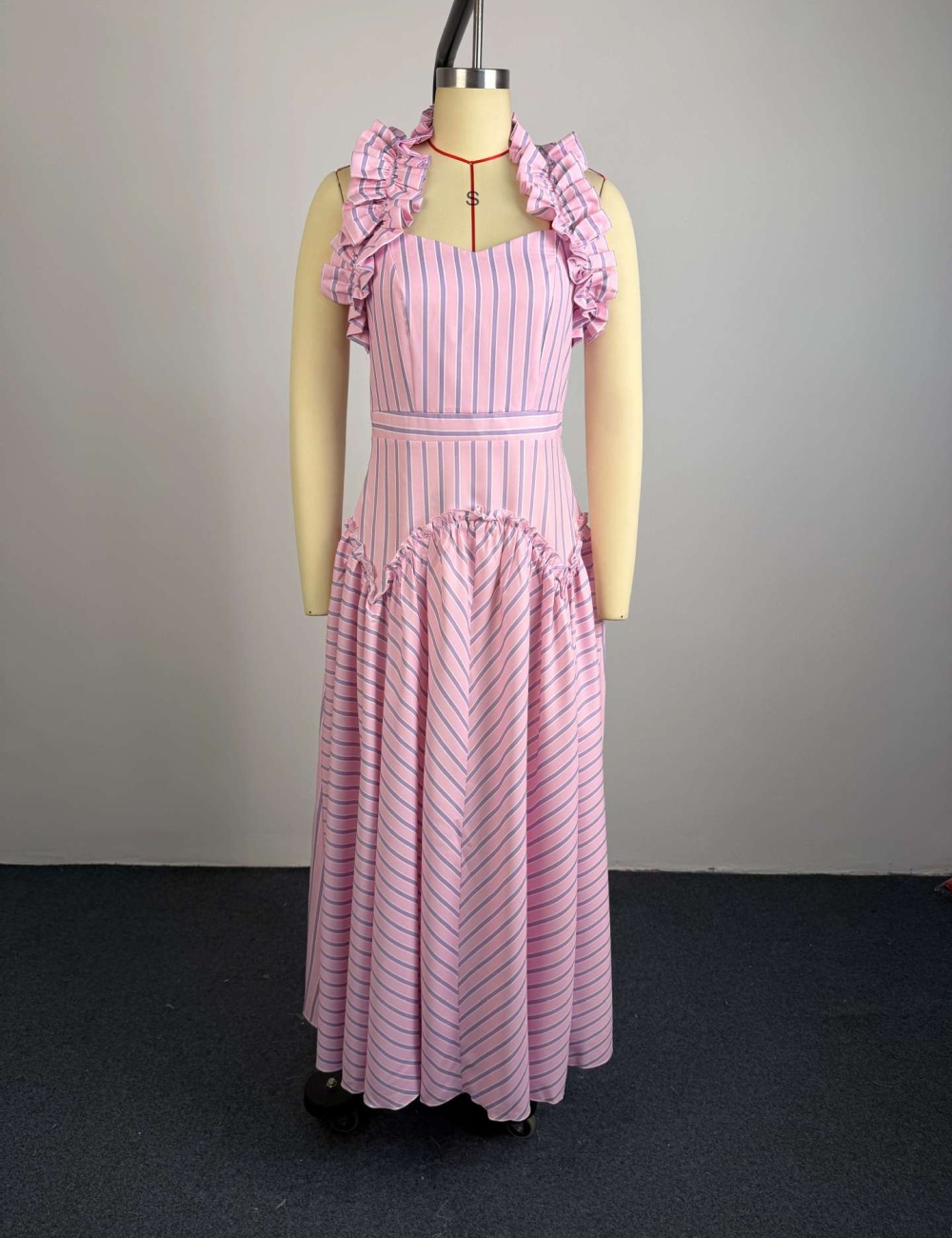 Halter long fashion high waist autumn stripe dress for women