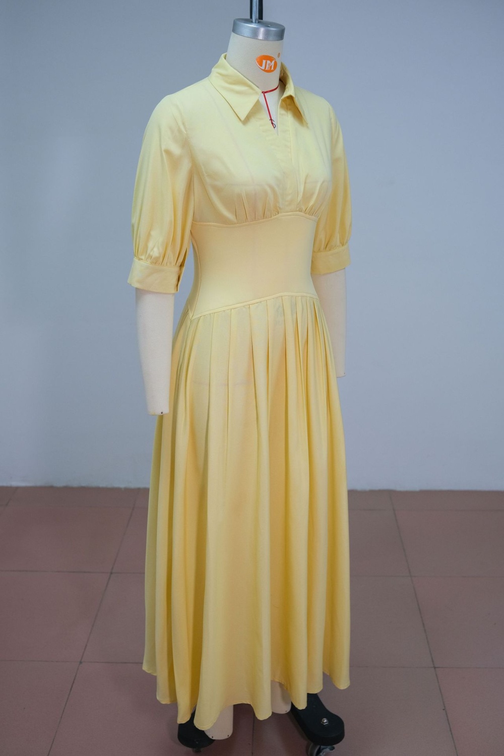 European style fashion lantern sleeve pure V-neck dress