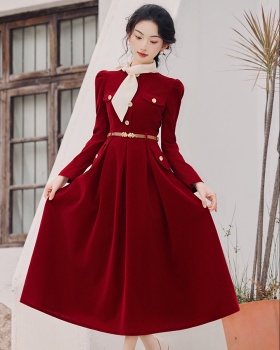 France style red velvet annual meeting dress