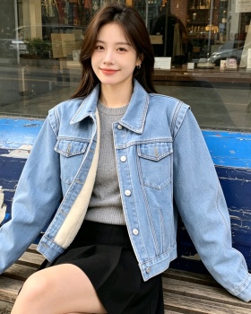 Denim retro plus velvet coat