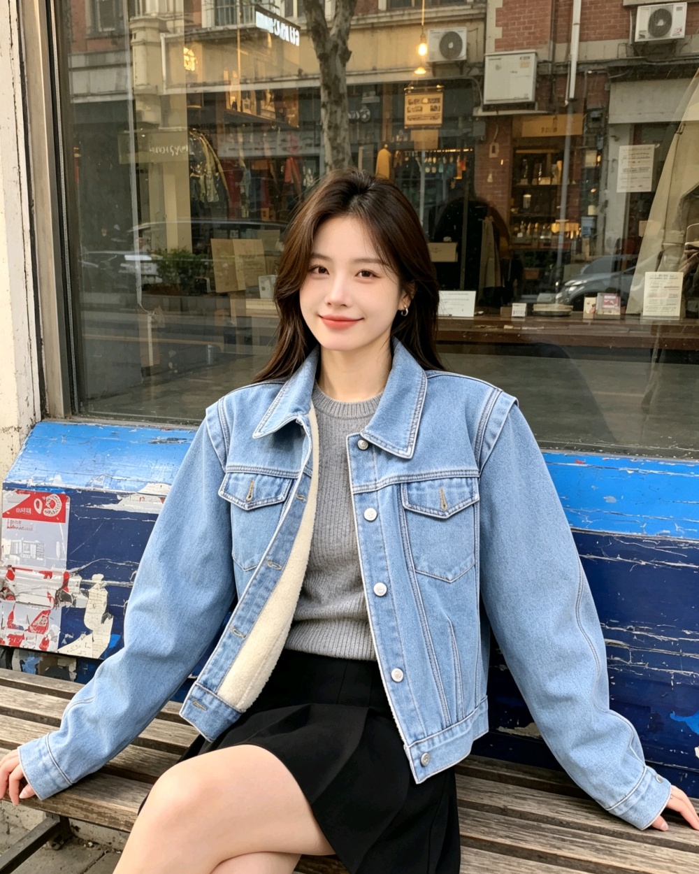Denim retro plus velvet coat