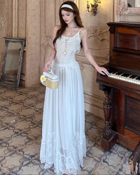Back bandage long lace sling splice pinched waist slim dress