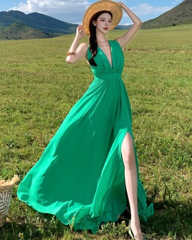 Sexy slim sling long dress summer vacation pinched waist dress