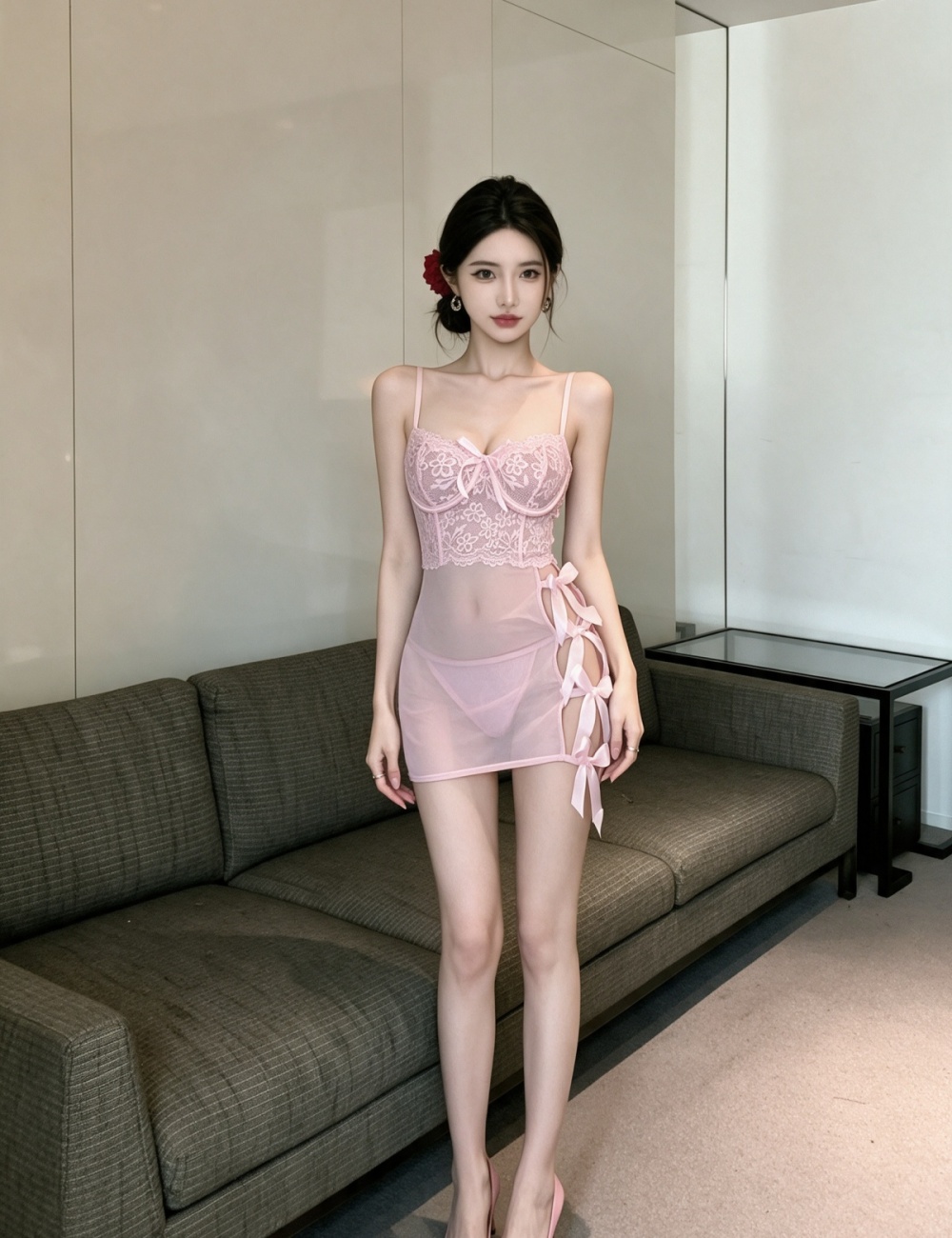 Sexy transparent enticement spicegirl hollow dress for women