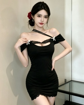 Spicegirl black horizontal collar dress for women