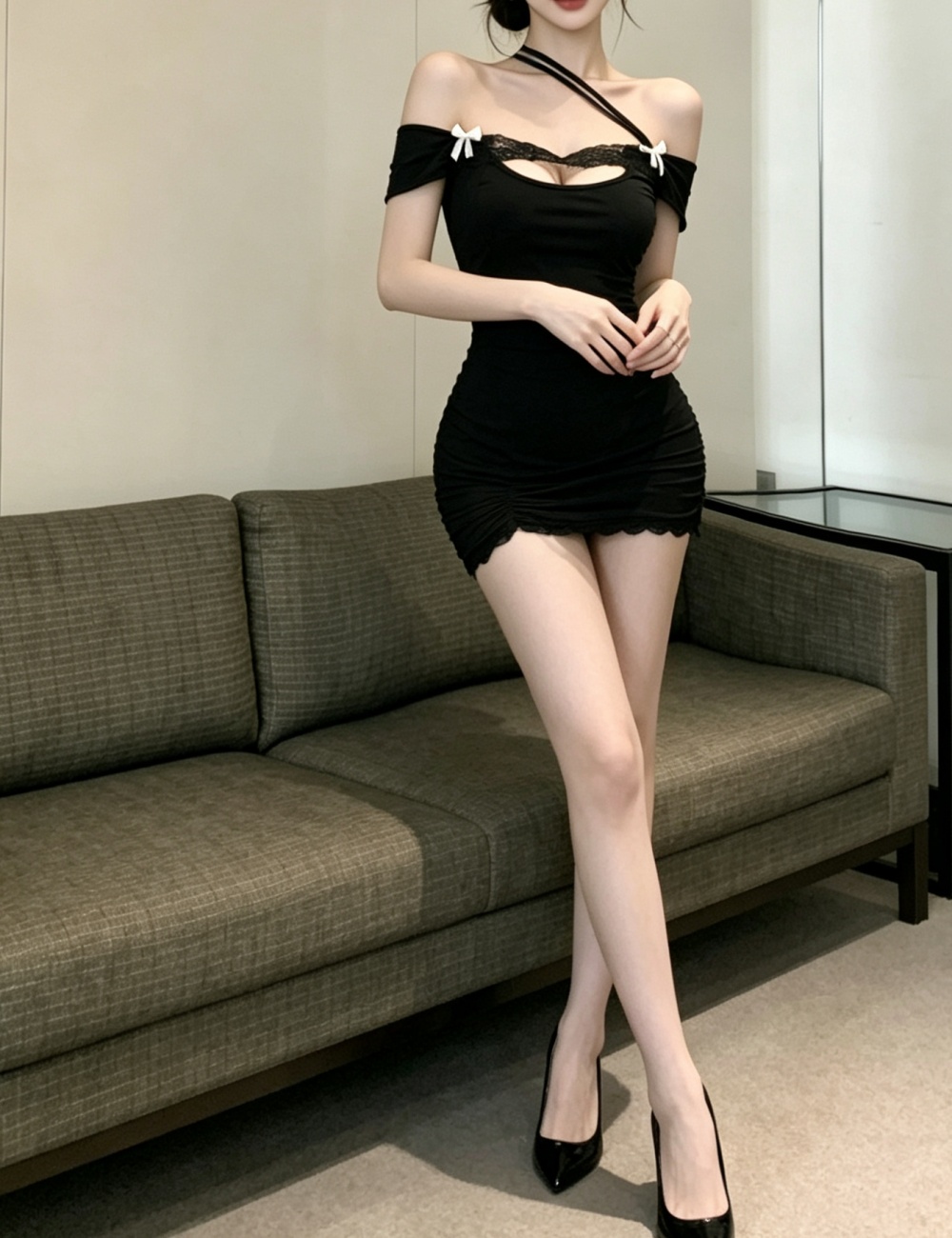 Spicegirl black horizontal collar dress for women