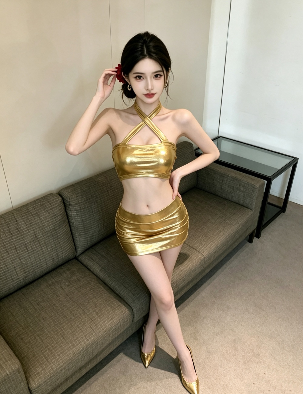 Thin package hip skirt 2pcs set for women