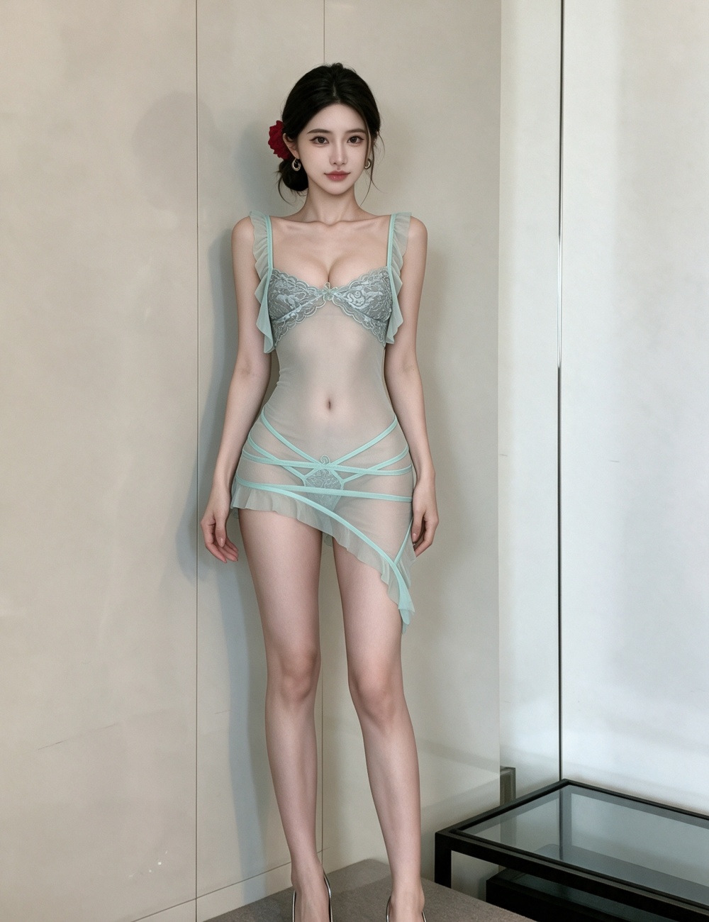 Enticement sexy transparent perspective dress for women