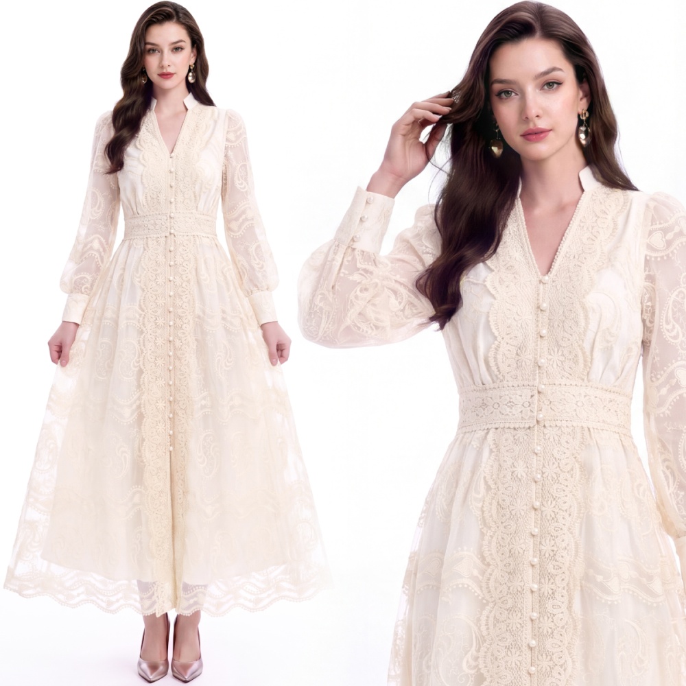 France style long dress embroidery dress