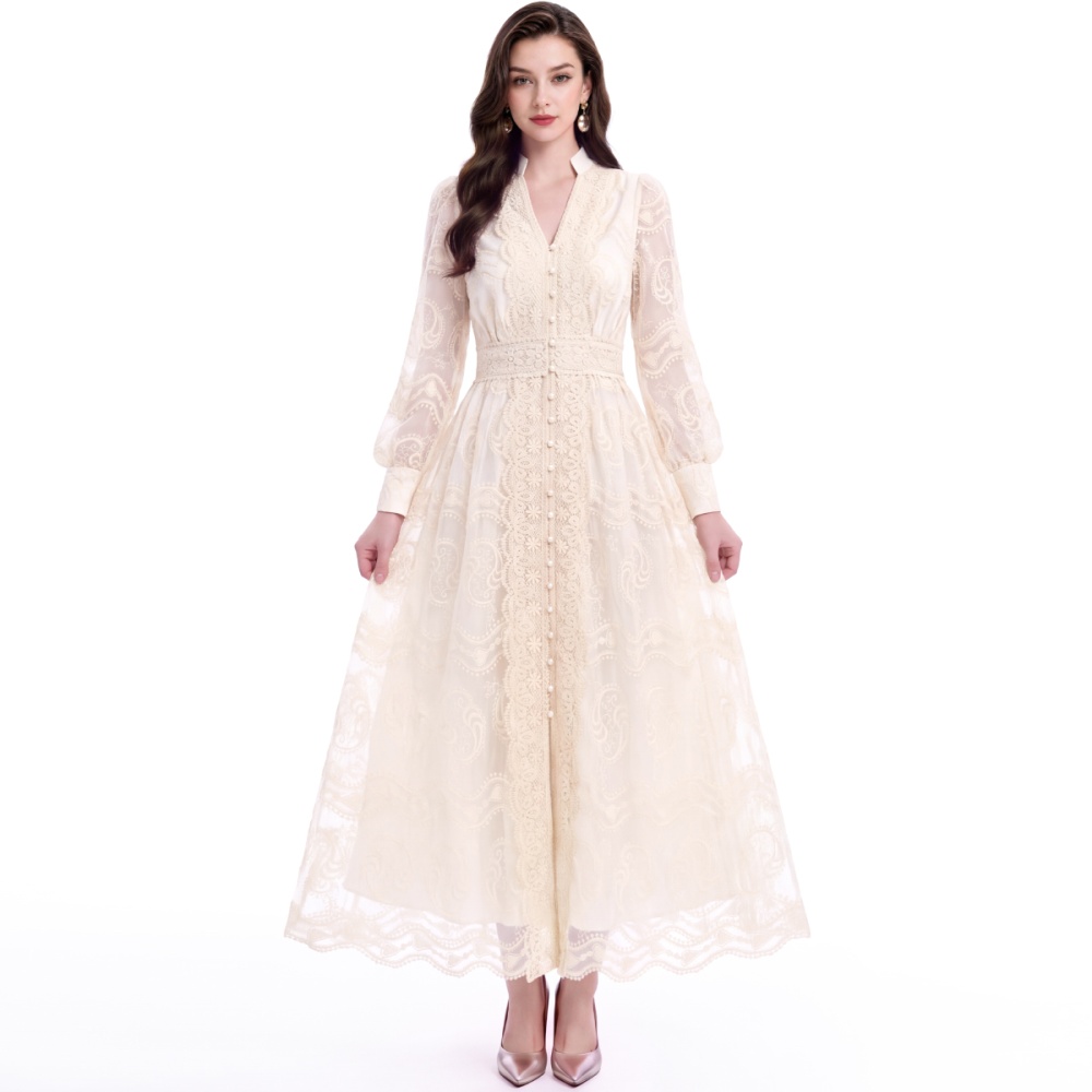 France style long dress embroidery dress