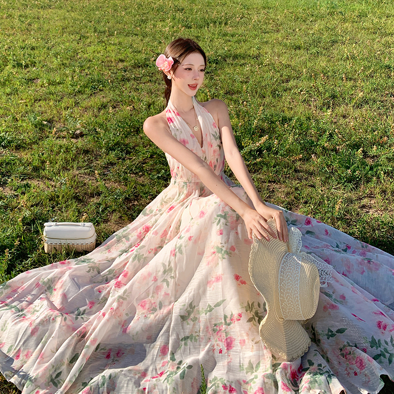 Halter temperament dress summer long dress for women