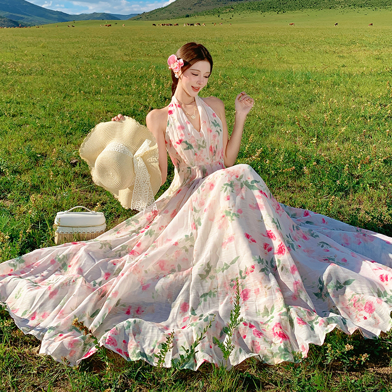 Halter temperament dress summer long dress for women