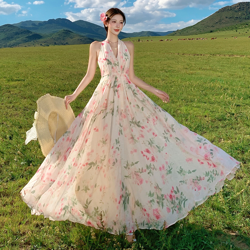 Halter temperament dress summer long dress for women