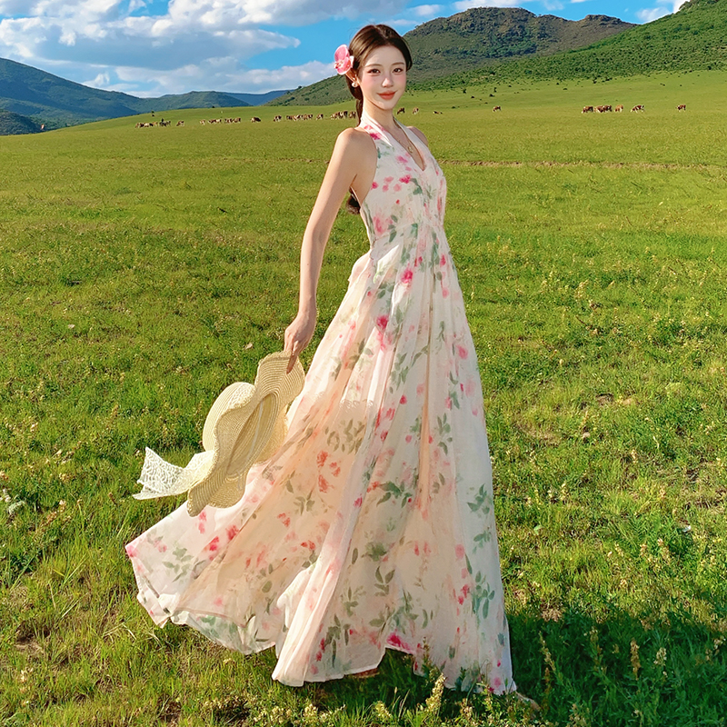Halter temperament dress summer long dress for women