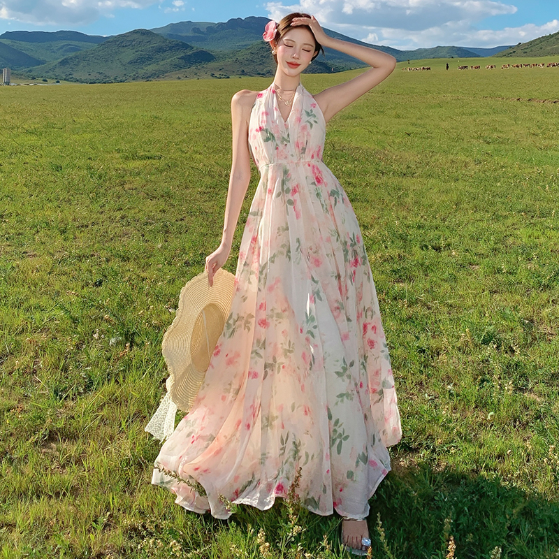 Halter temperament dress summer long dress for women