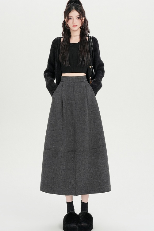 Hepburn style A-line autumn and winter skirt for women