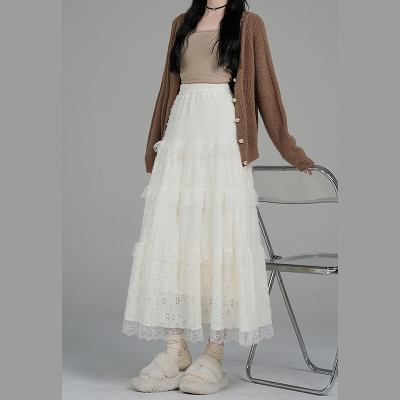 Mink velvet cake long skirt autumn and winter skirt