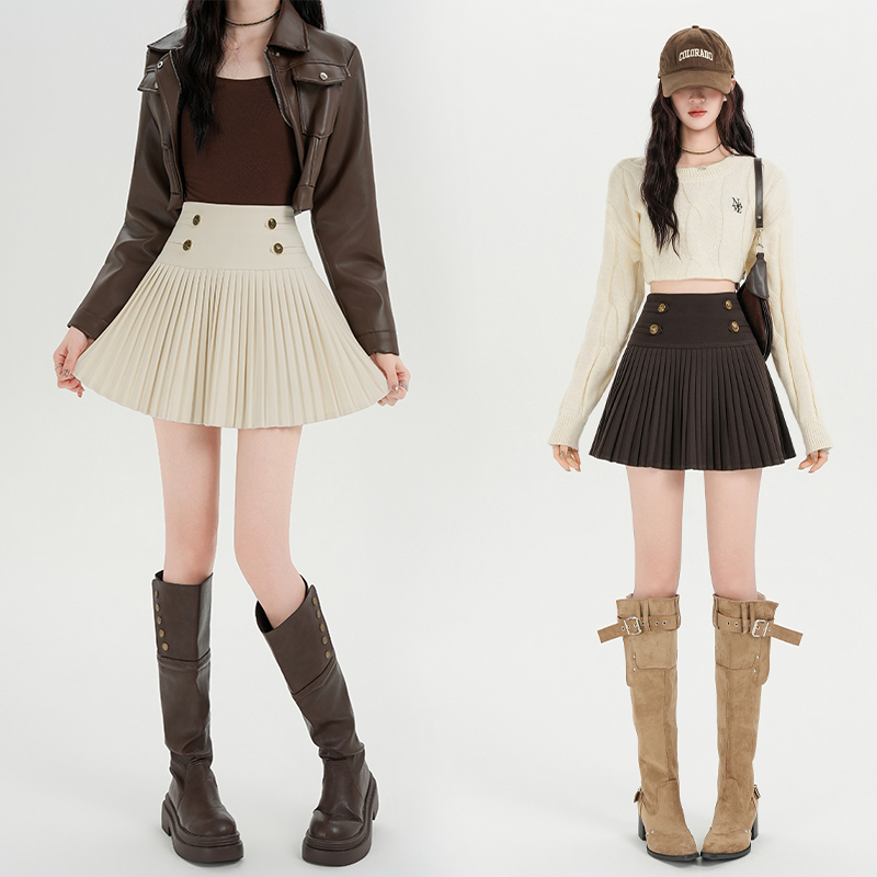Woolen pleated short skirt autumn and winter slim skirt for women