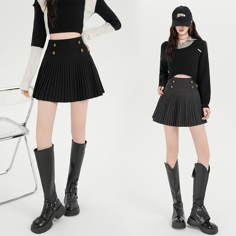 Woolen pleated short skirt autumn and winter slim skirt for women