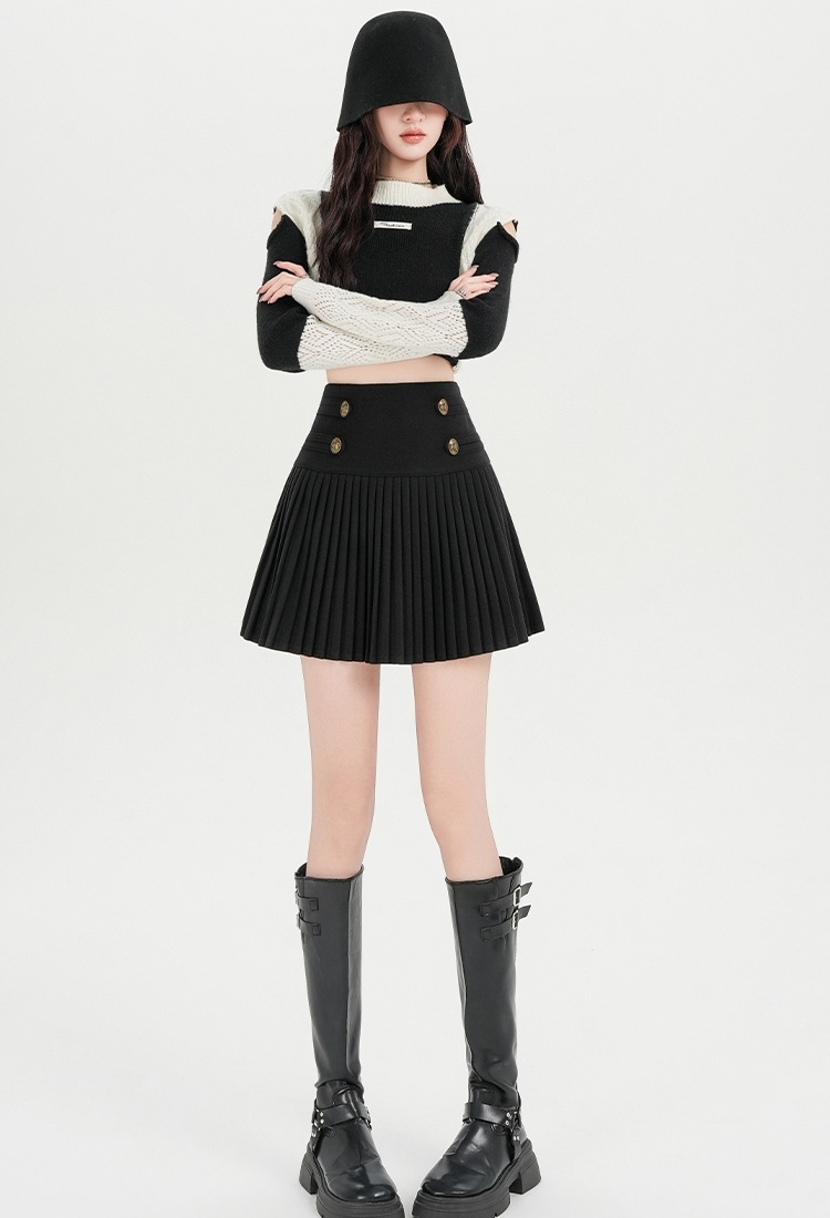Woolen pleated short skirt autumn and winter slim skirt for women