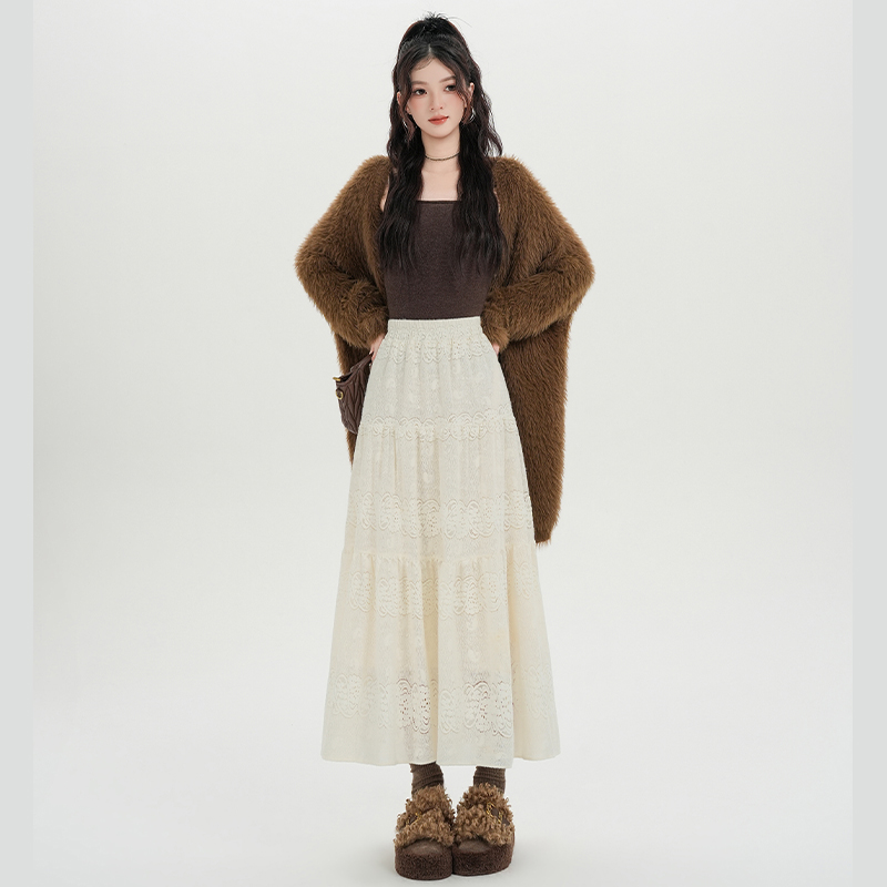 A-line autumn and winter high waist tender skirt for women