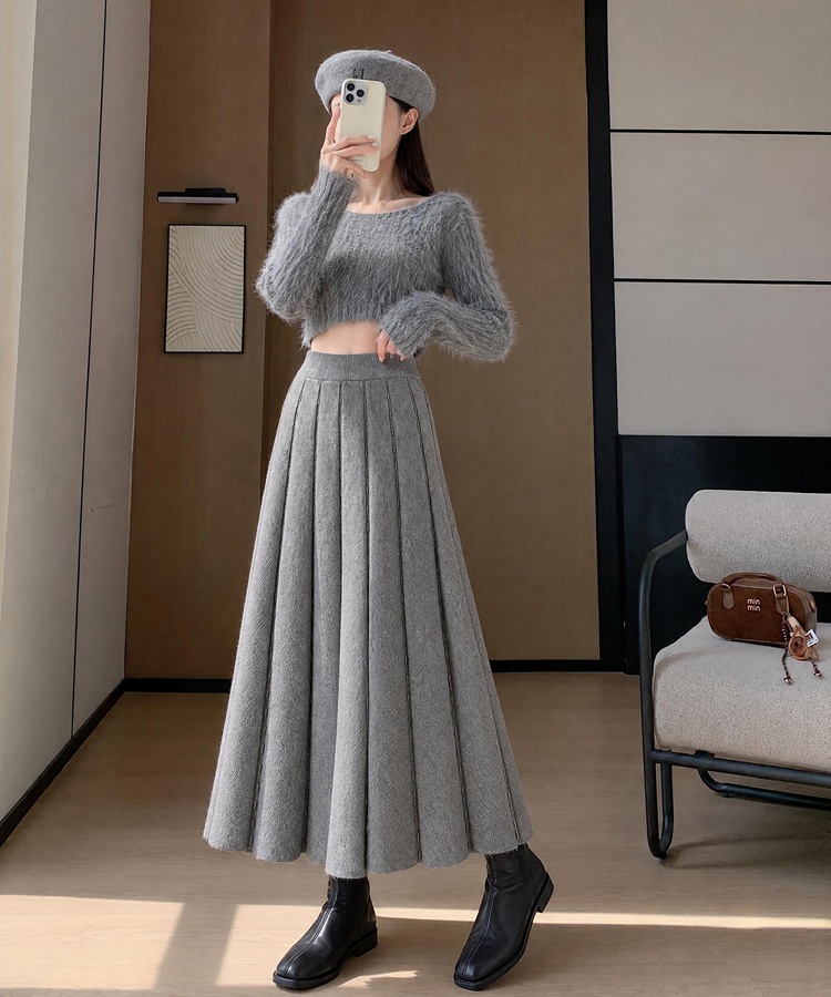 Pleated A-line skirt autumn and winter long dress
