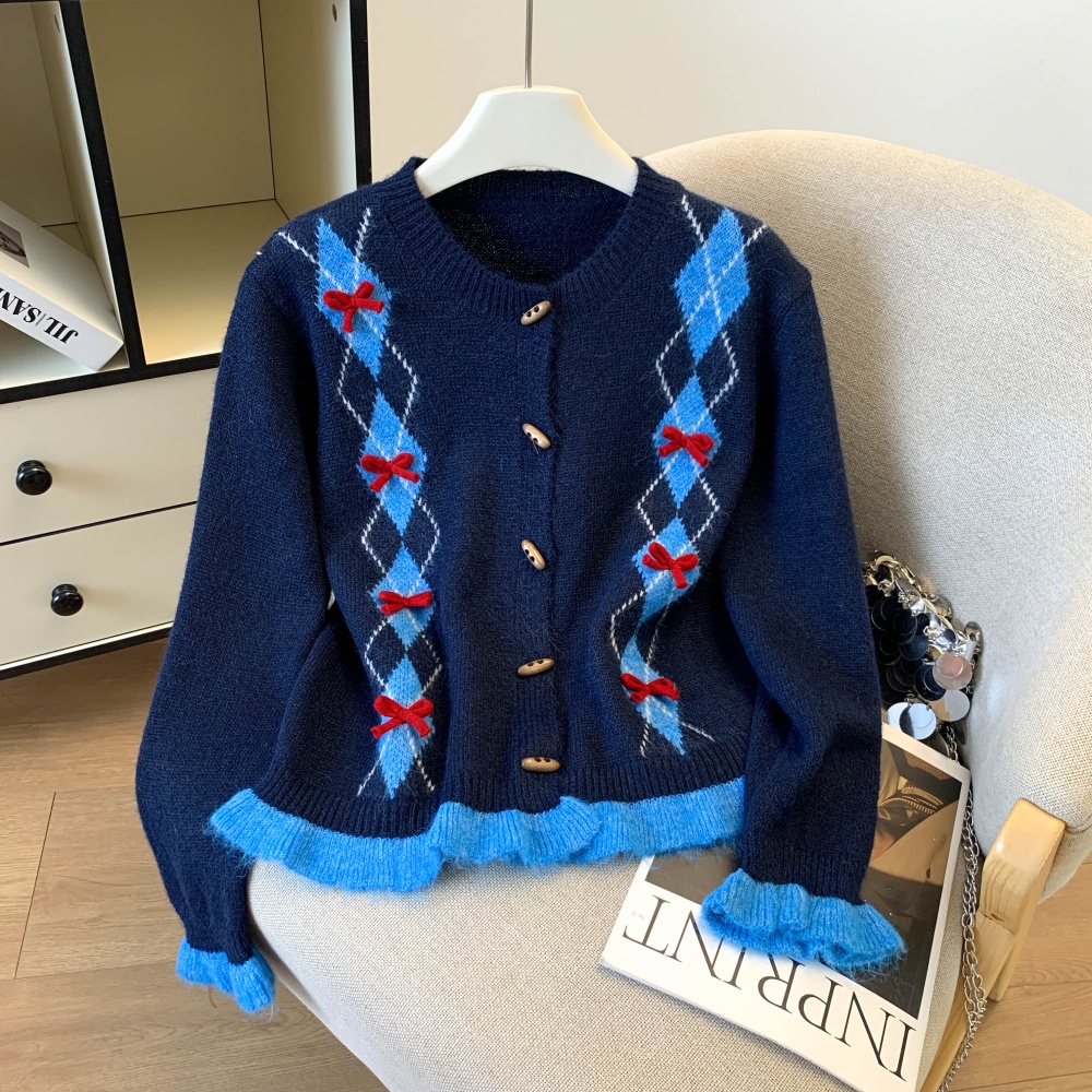 Thick bow autumn and winter cardigan quilted knitted tops