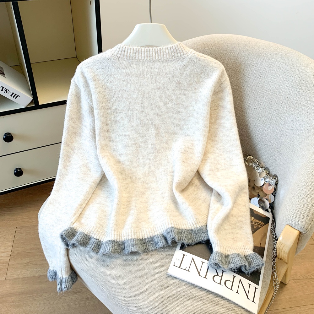 Thick bow autumn and winter cardigan quilted knitted tops