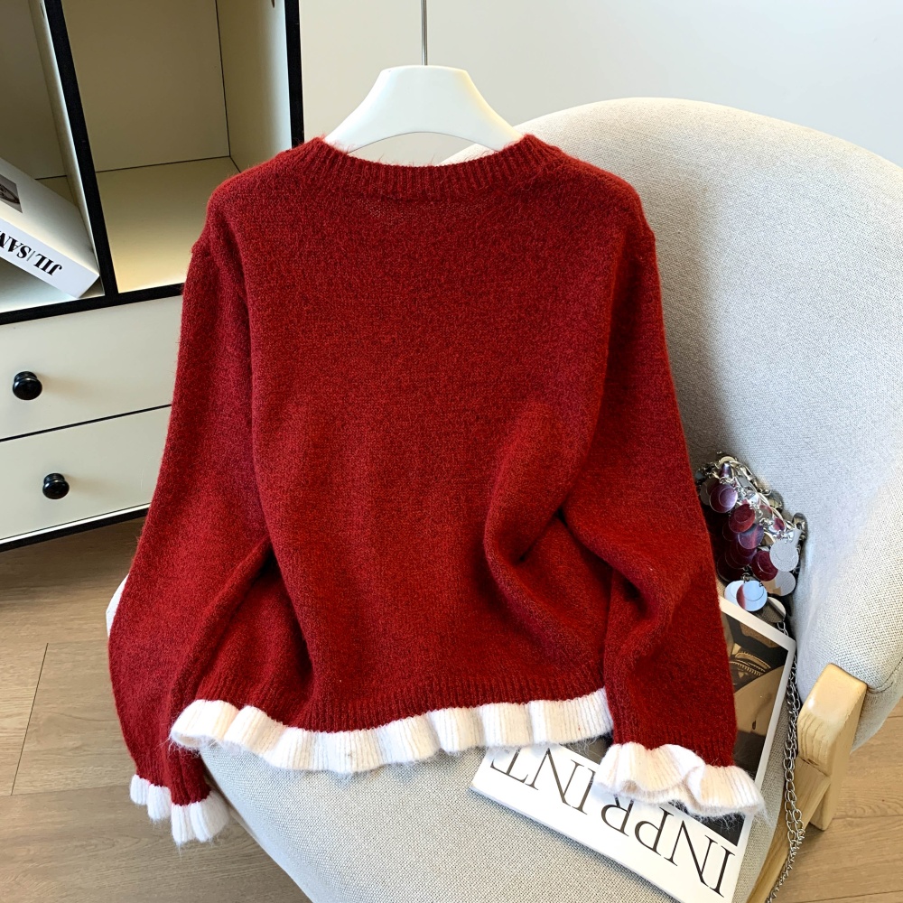 Thick bow autumn and winter cardigan quilted knitted tops
