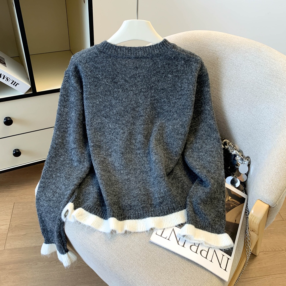 Thick bow autumn and winter cardigan quilted knitted tops